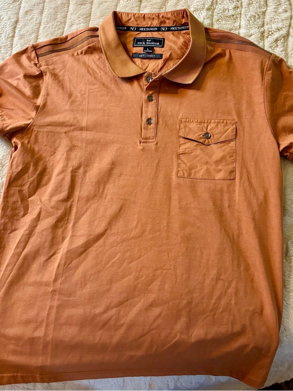 Nick Danger Men's Short-Sleeve Polo in Rust